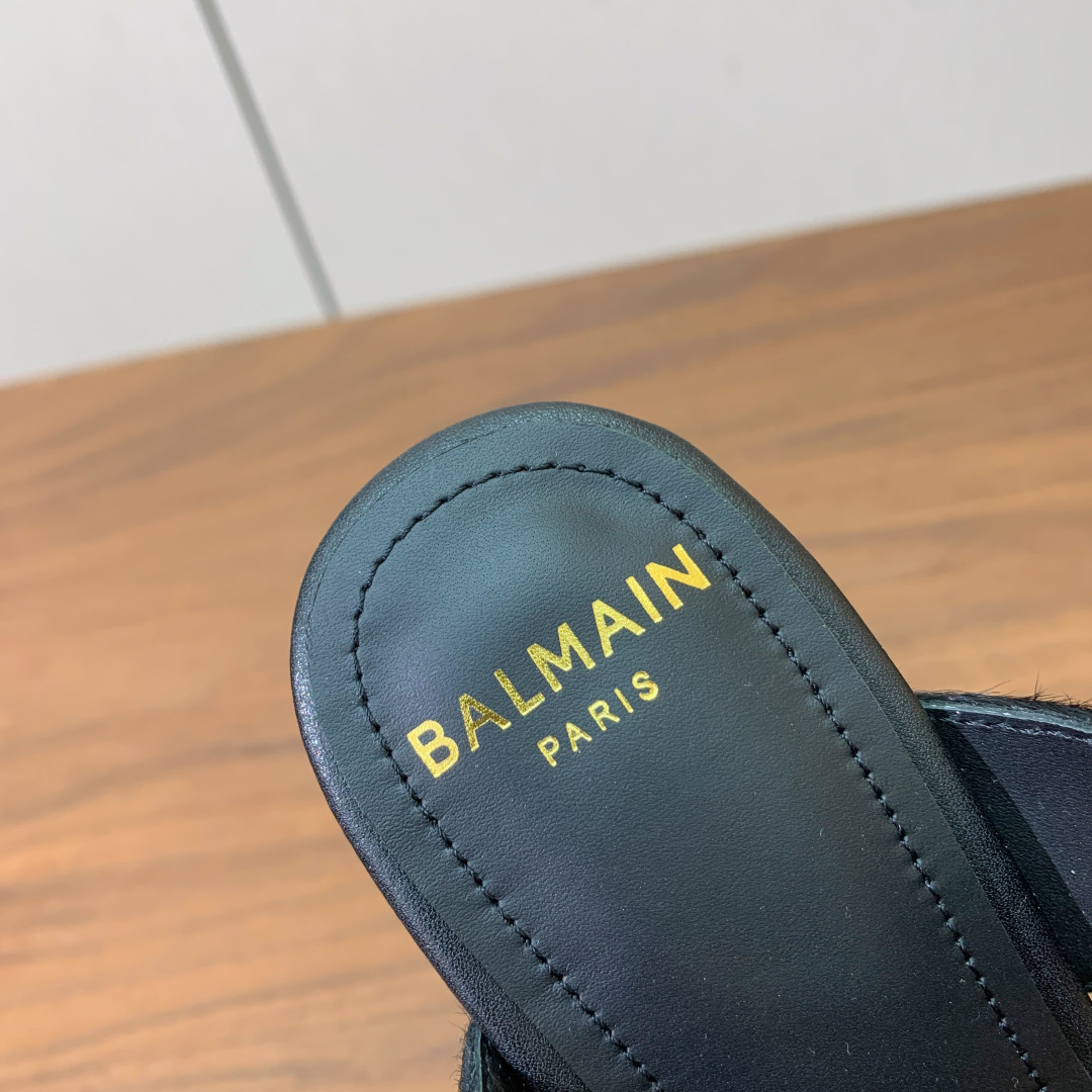 【Bal*ain】高跟半鞋。重工打造，无敌气场、无敌好看。原版定制进口小牛皮➕马毛。牛皮垫脚。意大利进口