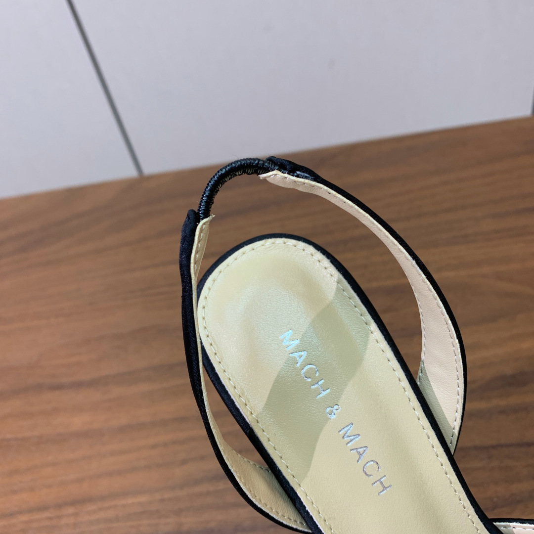 【Mach＆Mach】蝴蝶结蕾丝后空凉鞋。简约气质款式。鞋面蕾丝。羊皮垫脚，真皮大底。有6cm和9cm2