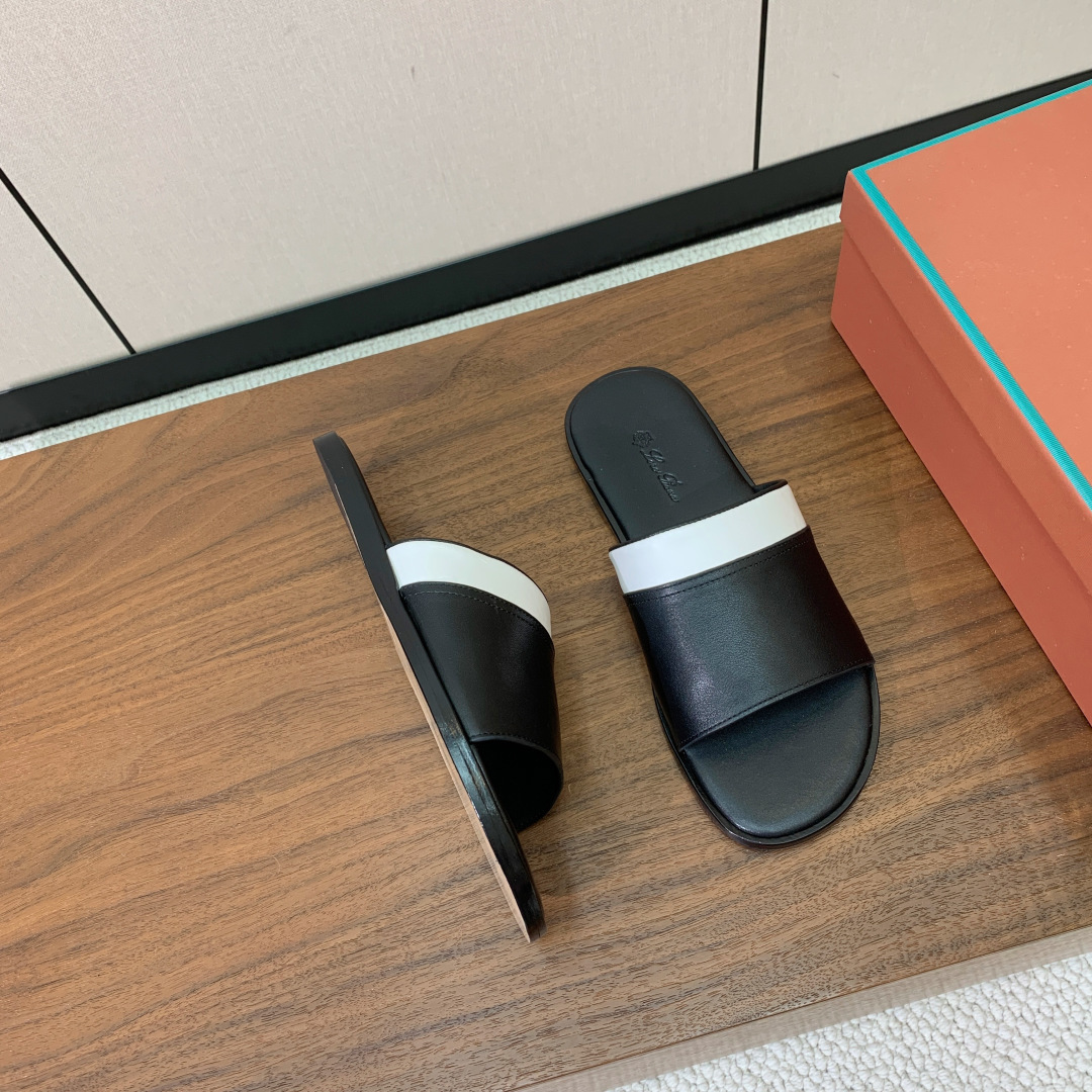 【Loro Piana】男款拖鞋。时尚性与皮料实用性同样兼具依然全网最高品质。鞋面牛皮（非市面超纤）羊皮