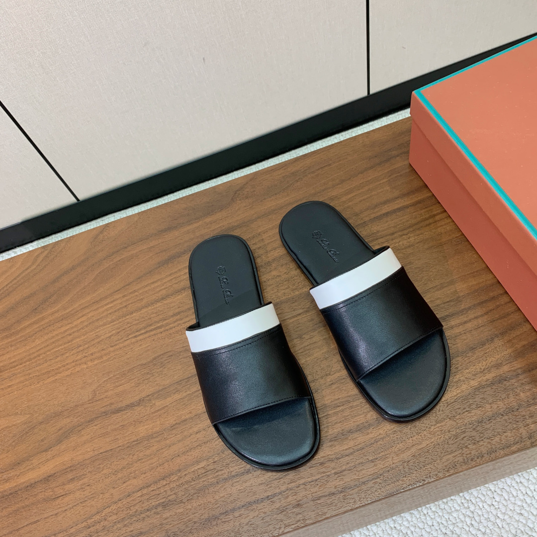 【Loro Piana】男款拖鞋。时尚性与皮料实用性同样兼具依然全网最高品质。鞋面牛皮（非市面超纤）羊皮