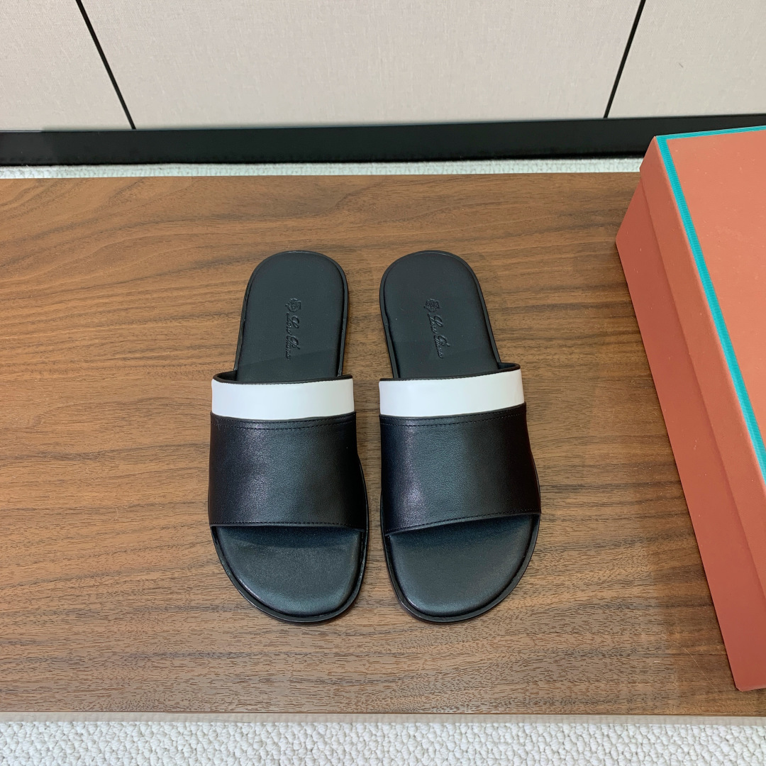 【Loro Piana】男款拖鞋。时尚性与皮料实用性同样兼具依然全网最高品质。鞋面牛皮（非市面超纤）羊皮