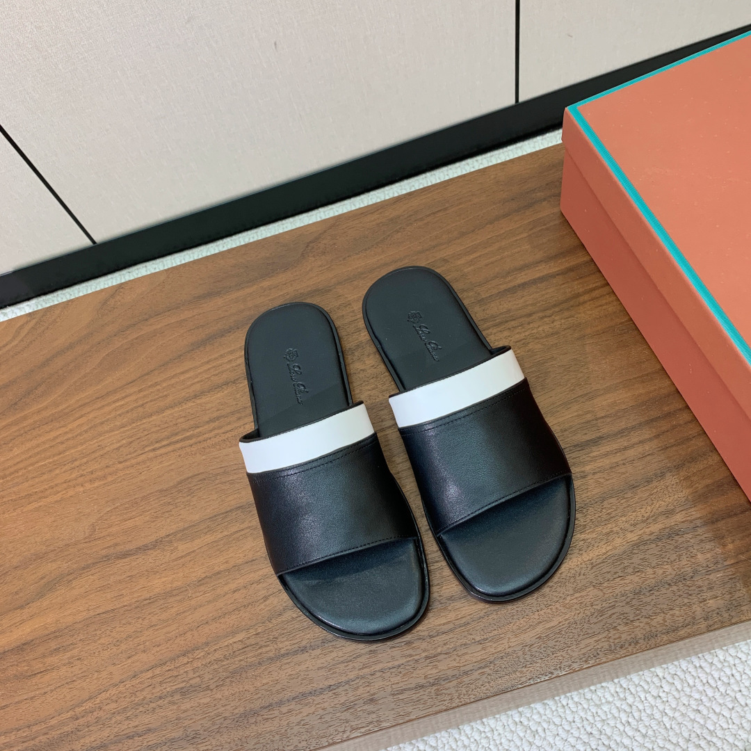 【Loro Piana】男款拖鞋。时尚性与皮料实用性同样兼具依然全网最高品质。鞋面牛皮（非市面超纤）羊皮