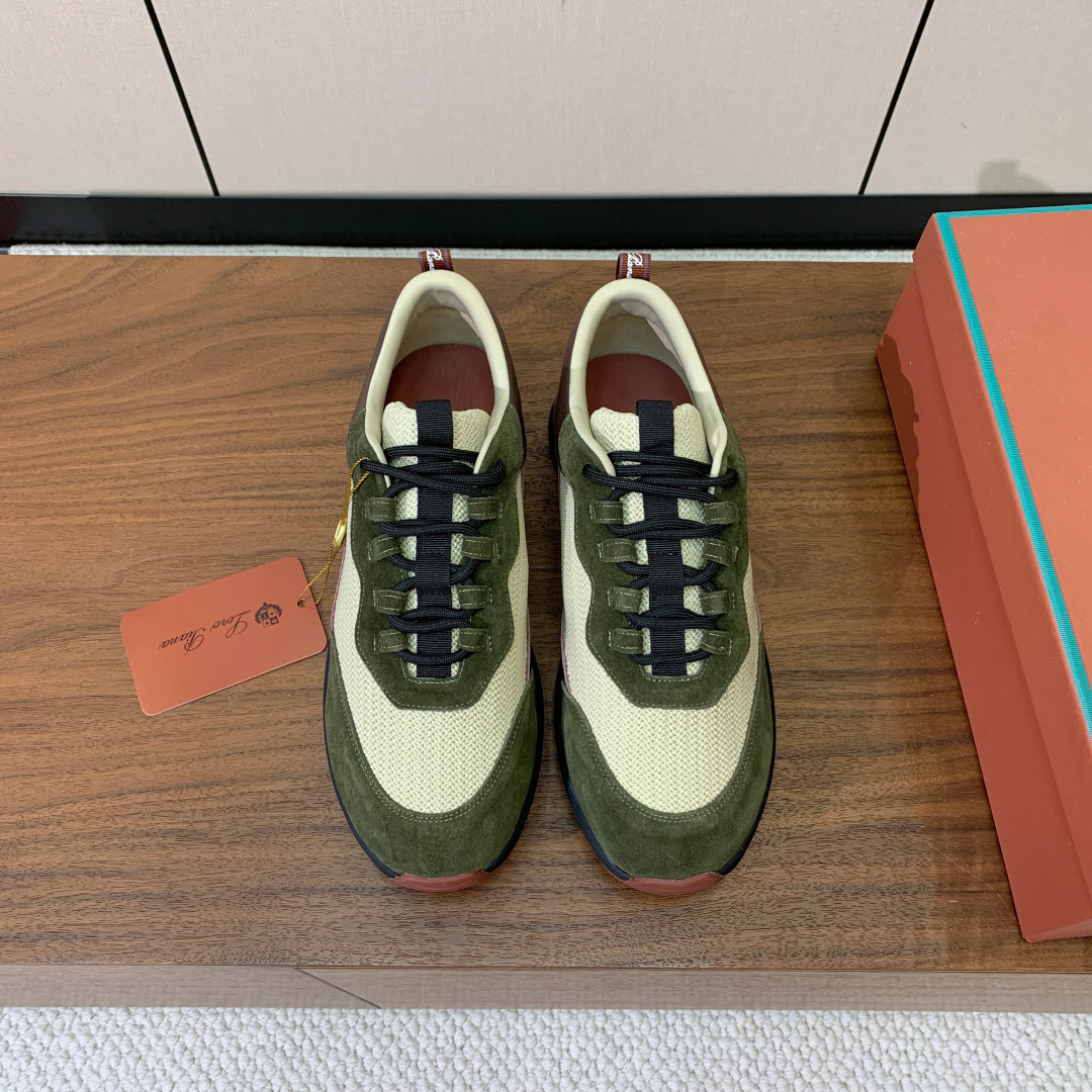 【Loro Piana】情侣款休闲运动鞋。简约时尚，鞋面采用牛反绒拼网面。羊皮垫脚。定制橡胶底。码数：女