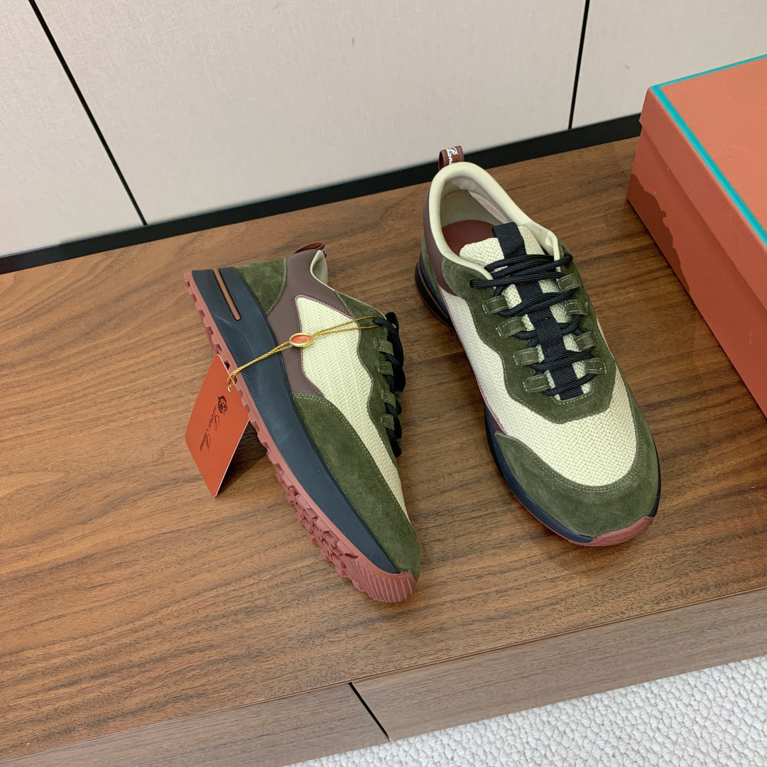 【Loro Piana】情侣款休闲运动鞋。简约时尚，鞋面采用牛反绒拼网面。羊皮垫脚。定制橡胶底。码数：女