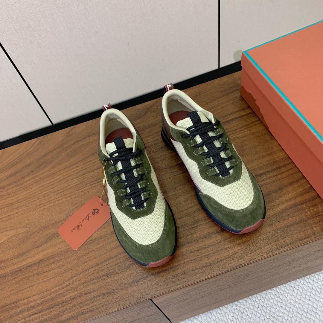 【Loro Piana】情侣款休闲运动鞋。简约时尚，鞋面采用牛反绒拼网面。羊皮垫脚。定制橡胶底。码数：女