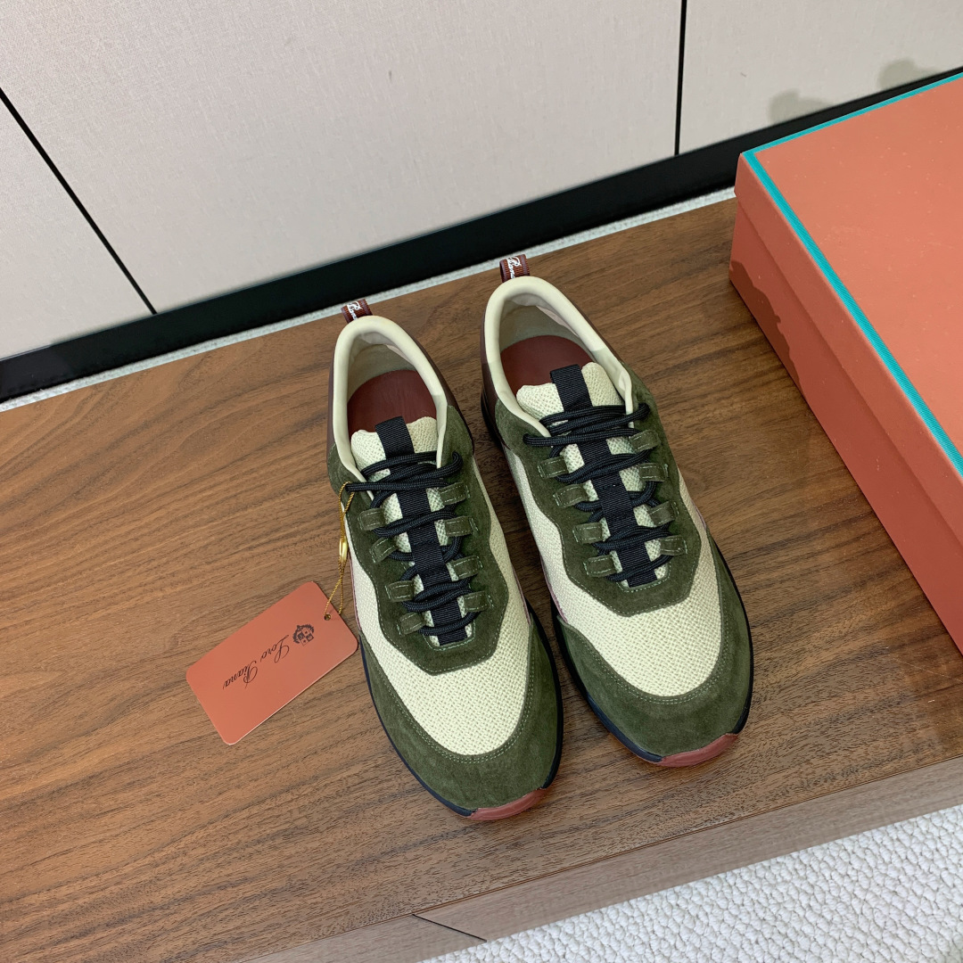 【Loro Piana】情侣款休闲运动鞋。简约时尚，鞋面采用牛反绒拼网面。羊皮垫脚。定制橡胶底。码数：女