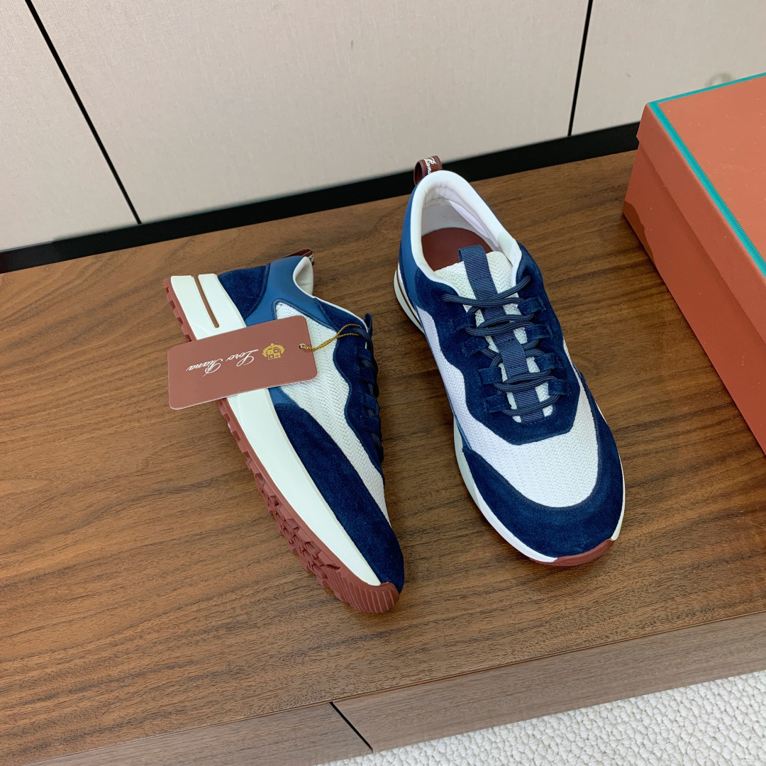 【Loro Piana】情侣款休闲运动鞋。简约时尚，鞋面采用牛反绒拼网面。羊皮垫脚。定制橡胶底。码数：女