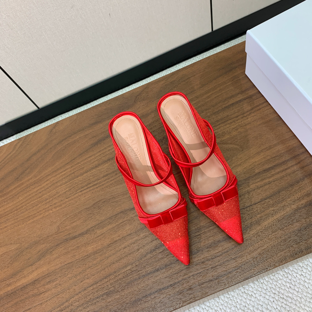 【Malone Souliers】网面中跟半拖。鞋面定制网面，羊皮垫脚。进口真皮大底。跟高8.5cm码数