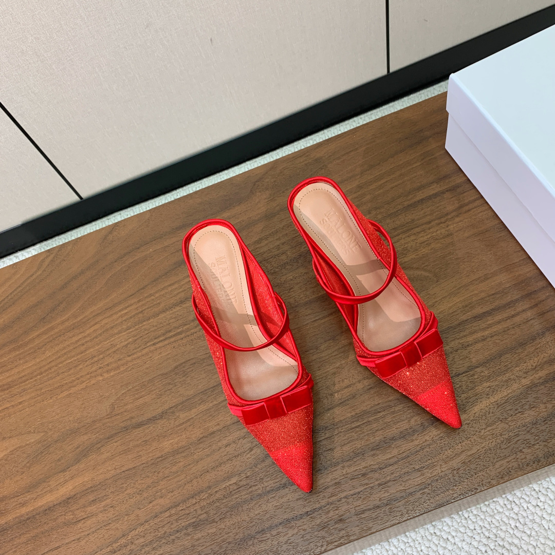 【Malone Souliers】网面中跟半拖。鞋面定制网面，羊皮垫脚。进口真皮大底。跟高8.5cm码数