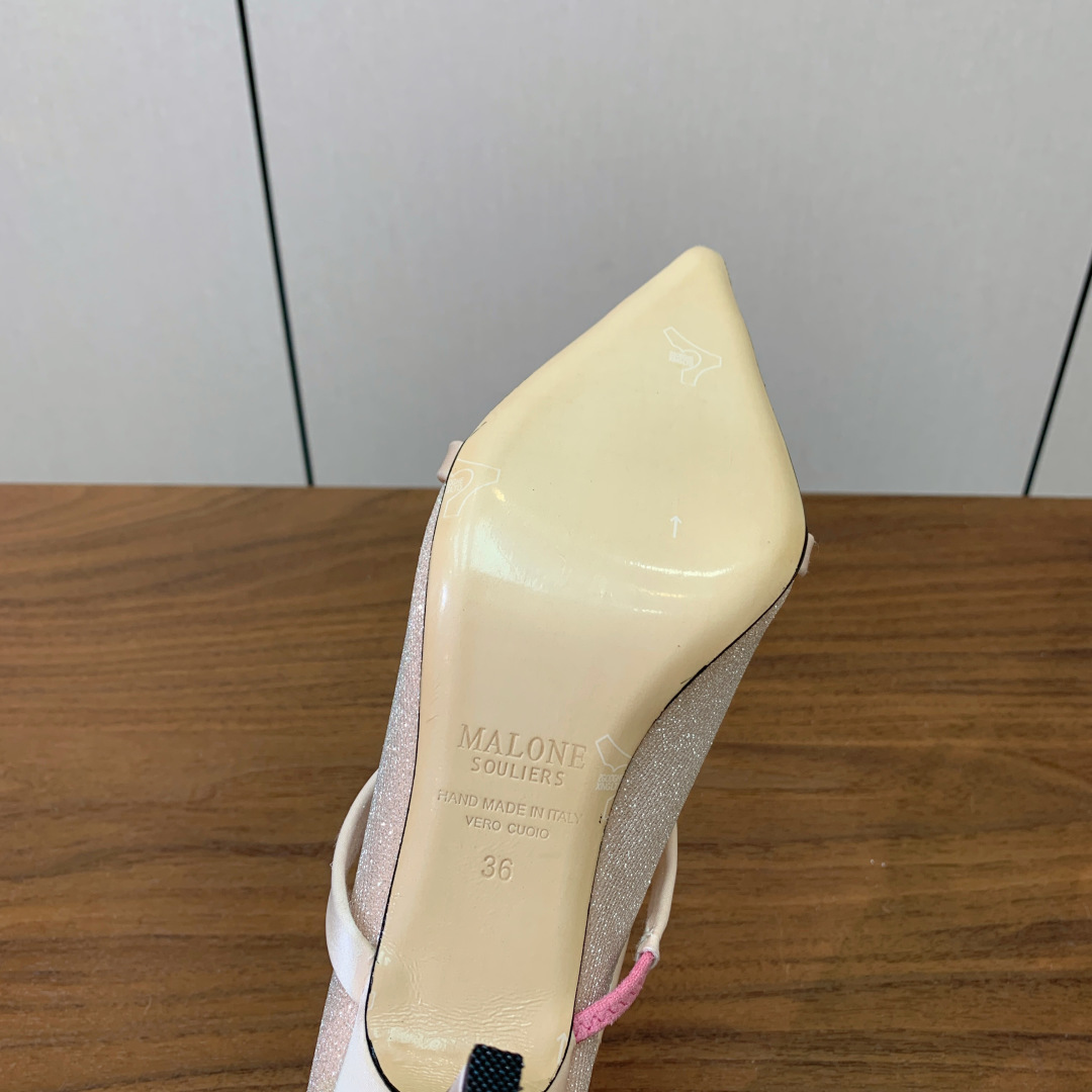 【Malone Souliers】网面中跟半拖。鞋面定制网面，羊皮垫脚。进口真皮大底。跟高8.5cm码数