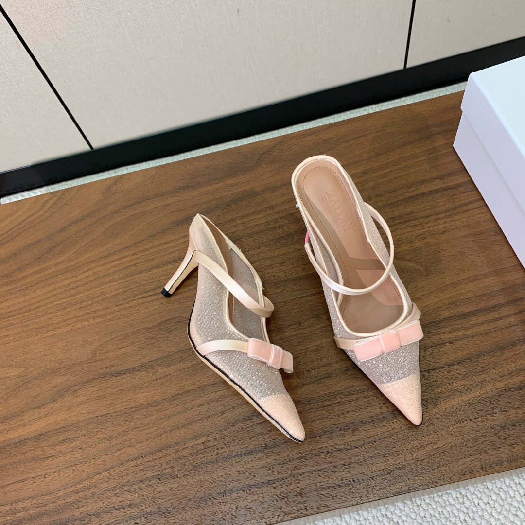 【Malone Souliers】网面中跟半拖。鞋面定制网面，羊皮垫脚。进口真皮大底。跟高8.5cm码数