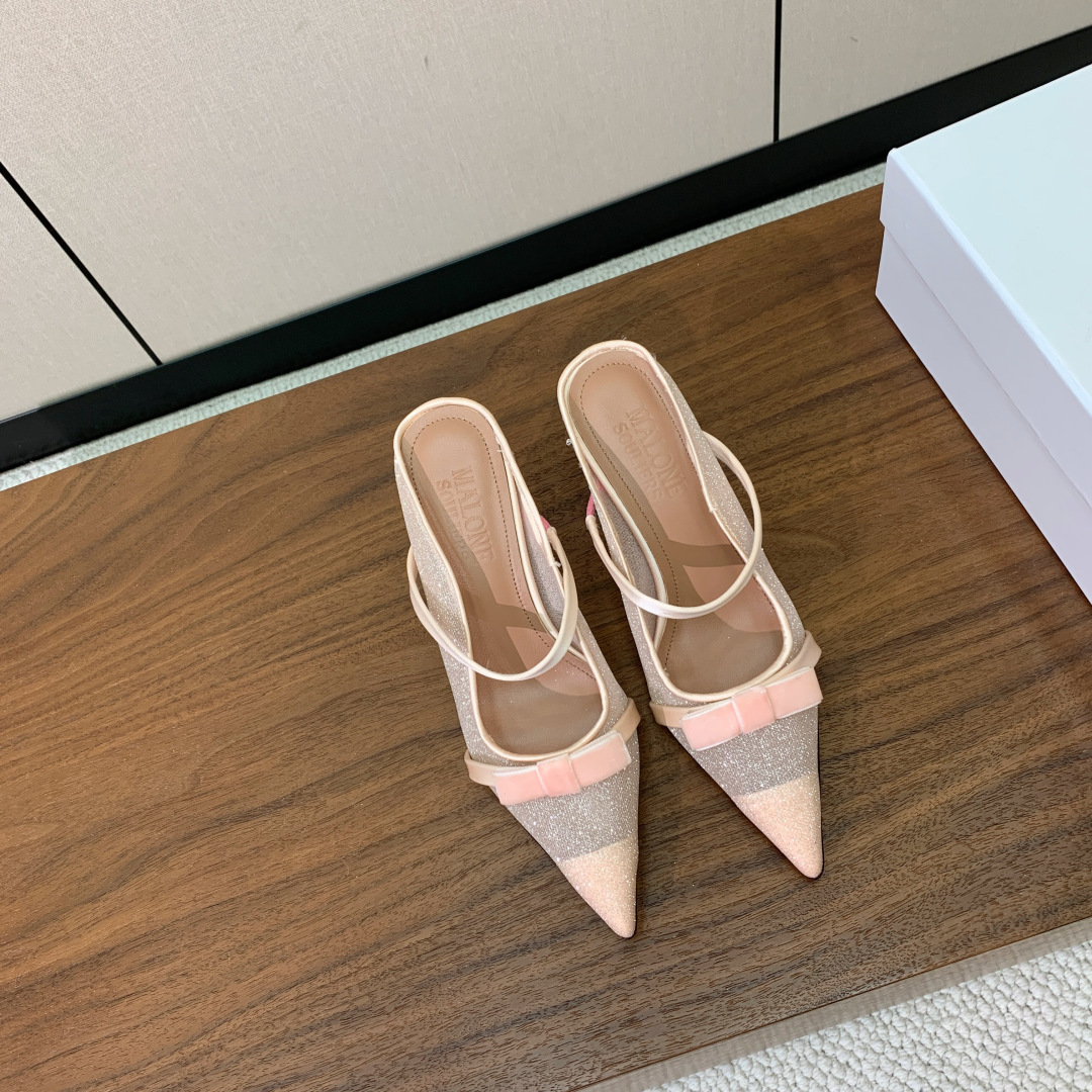 【Malone Souliers】网面中跟半拖。鞋面定制网面，羊皮垫脚。进口真皮大底。跟高8.5cm码数