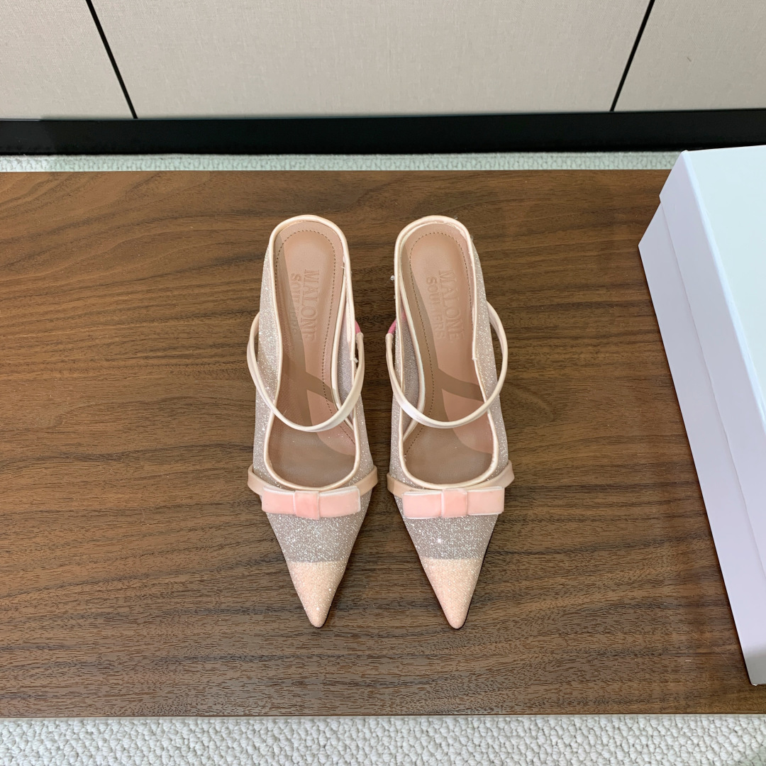 【Malone Souliers】网面中跟半拖。鞋面定制网面，羊皮垫脚。进口真皮大底。跟高8.5cm码数