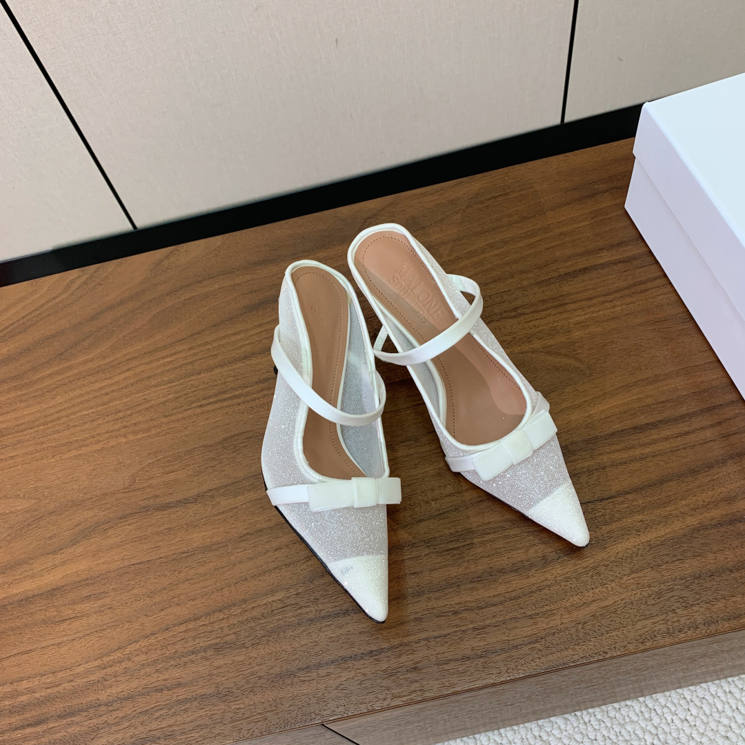 【Malone Souliers】网面中跟半拖。鞋面定制网面，羊皮垫脚。进口真皮大底。跟高8.5cm码数