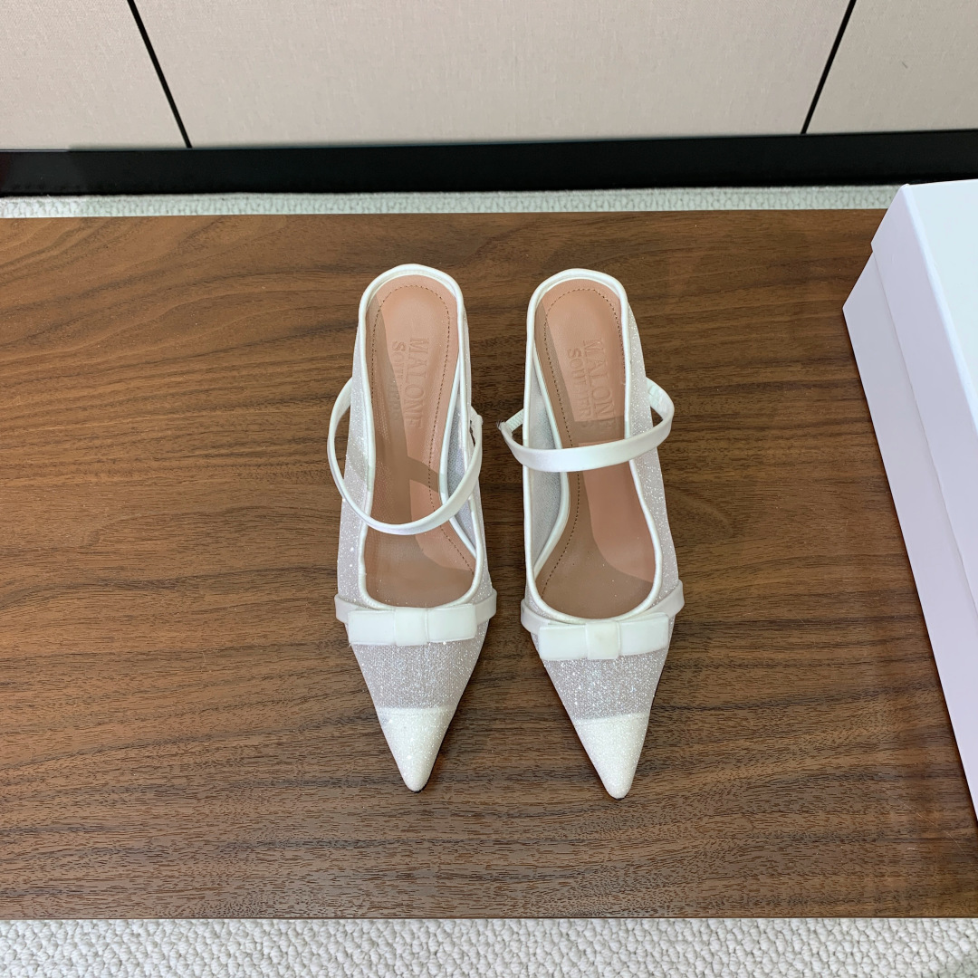 【Malone Souliers】网面中跟半拖。鞋面定制网面，羊皮垫脚。进口真皮大底。跟高8.5cm码数