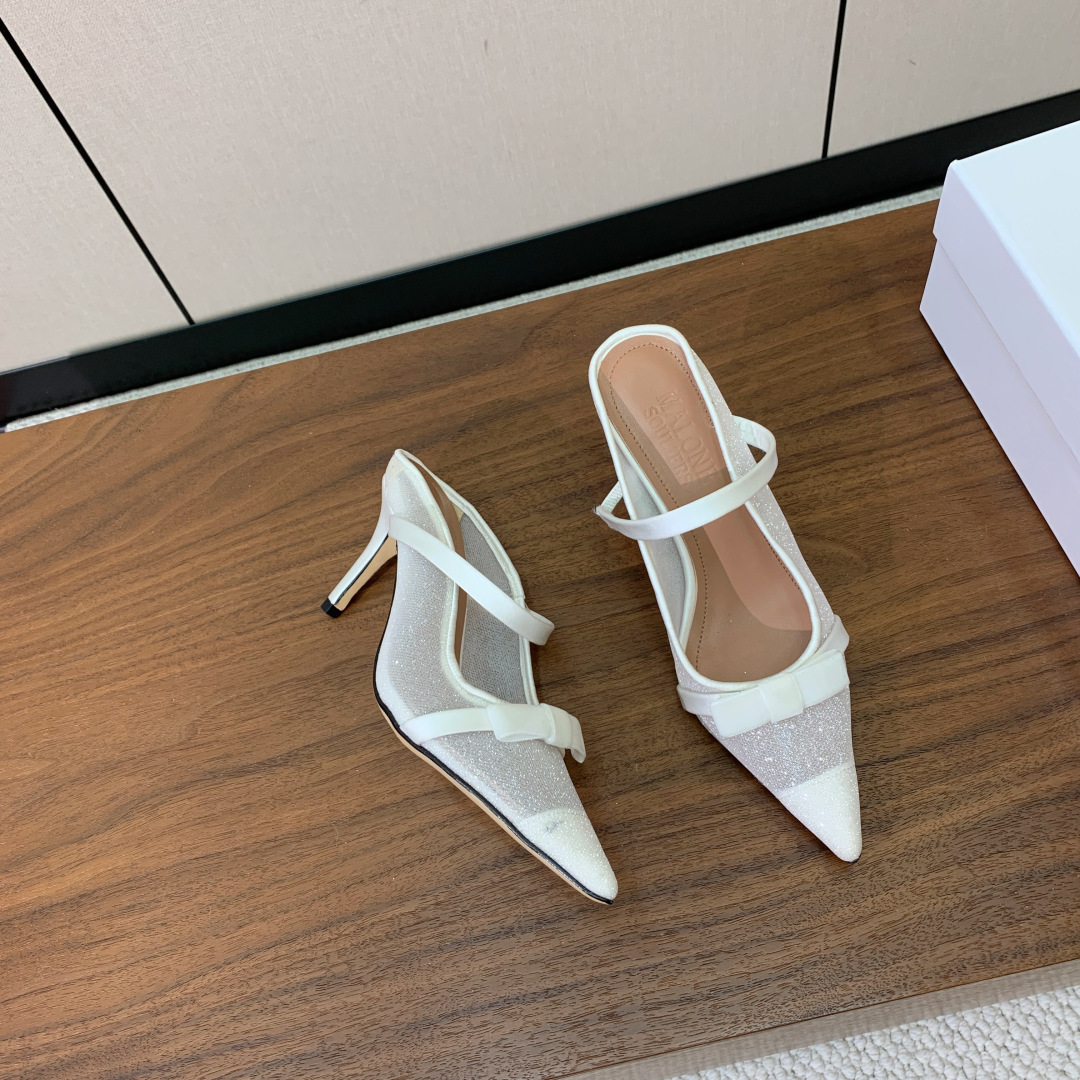 【Malone Souliers】网面中跟半拖。鞋面定制网面，羊皮垫脚。进口真皮大底。跟高8.5cm码数