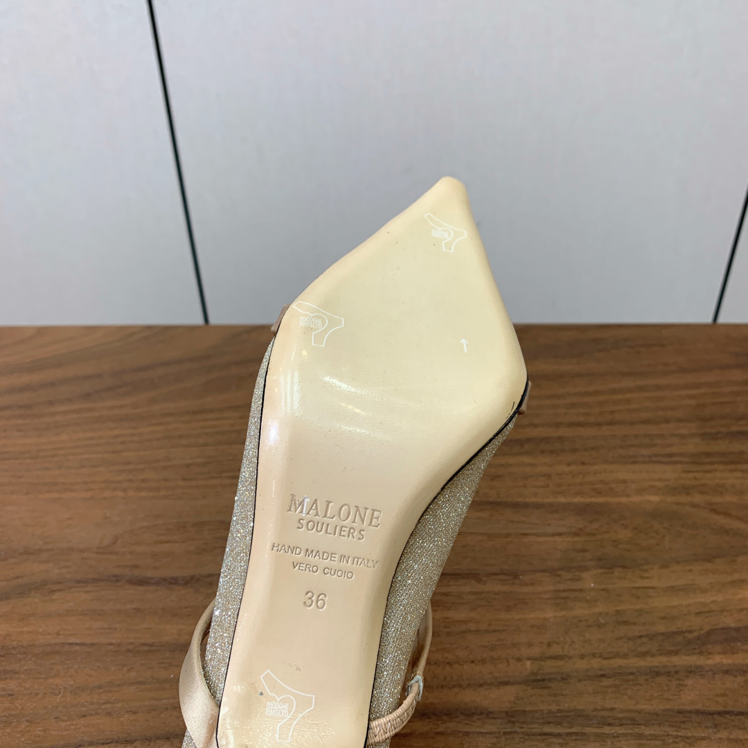 【Malone Souliers】网面中跟半拖。鞋面定制网面，羊皮垫脚。进口真皮大底。跟高8.5cm码数