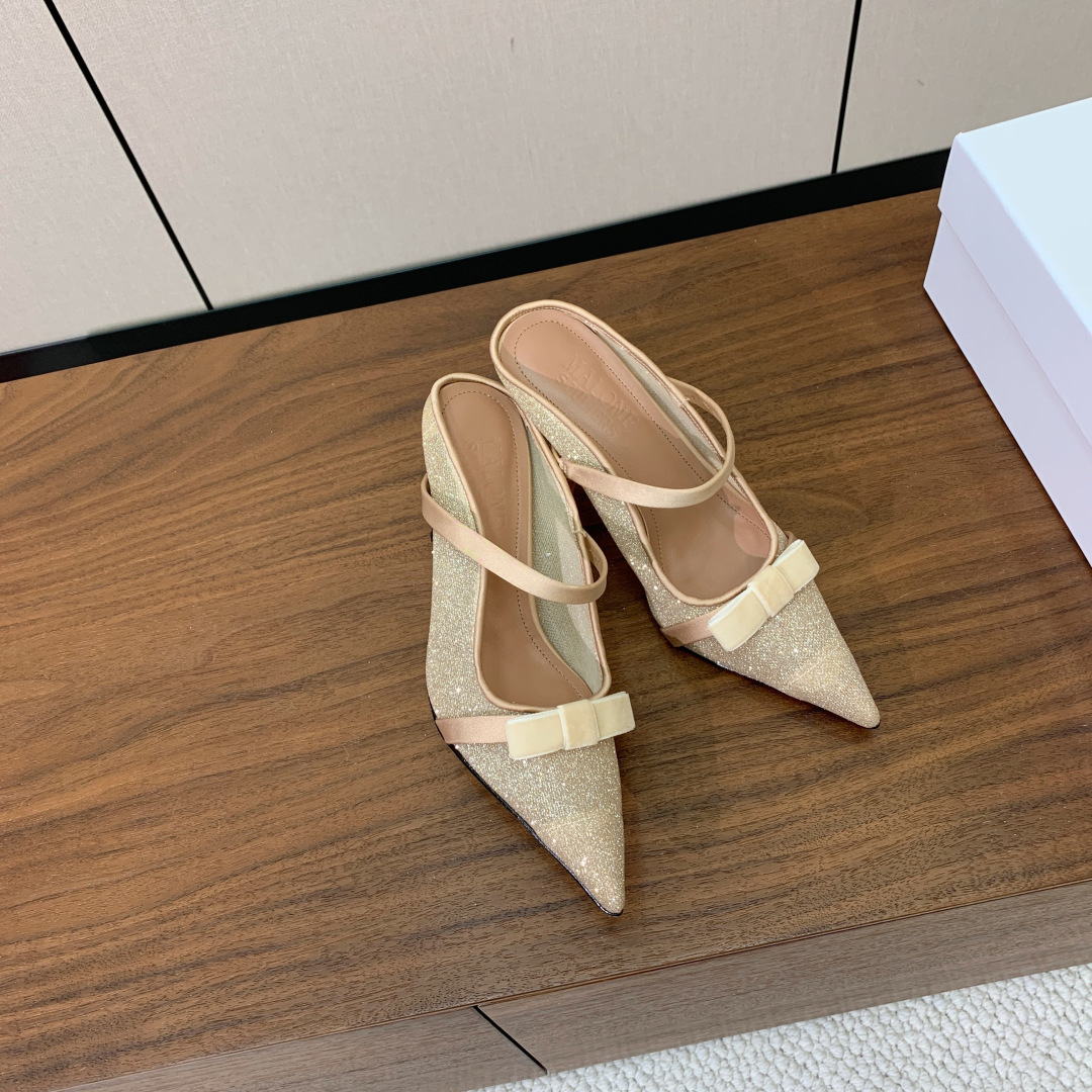 【Malone Souliers】网面中跟半拖。鞋面定制网面，羊皮垫脚。进口真皮大底。跟高8.5cm码数