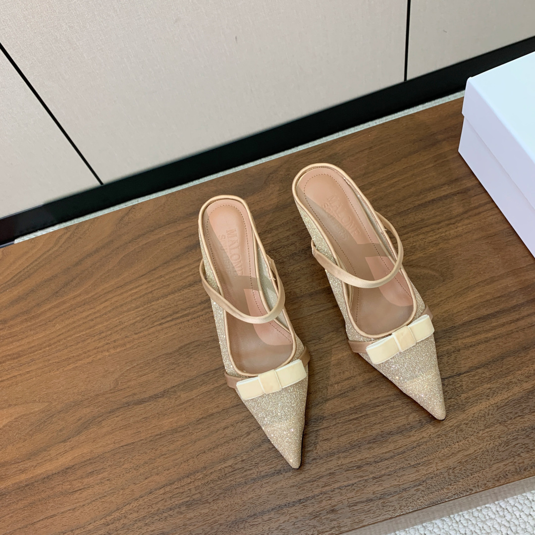 【Malone Souliers】网面中跟半拖。鞋面定制网面，羊皮垫脚。进口真皮大底。跟高8.5cm码数