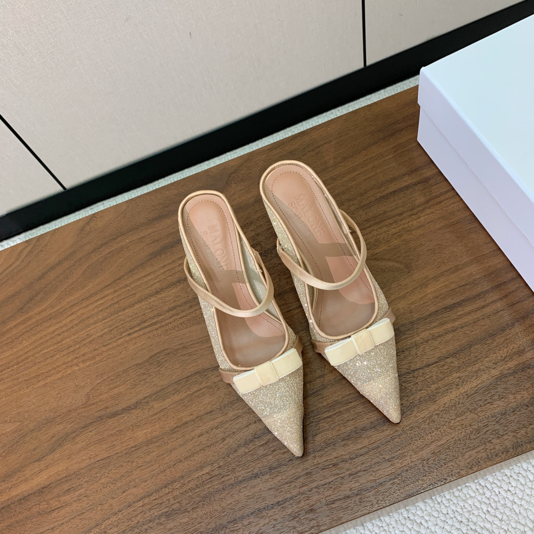 【Malone Souliers】网面中跟半拖。鞋面定制网面，羊皮垫脚。进口真皮大底。跟高8.5cm码数
