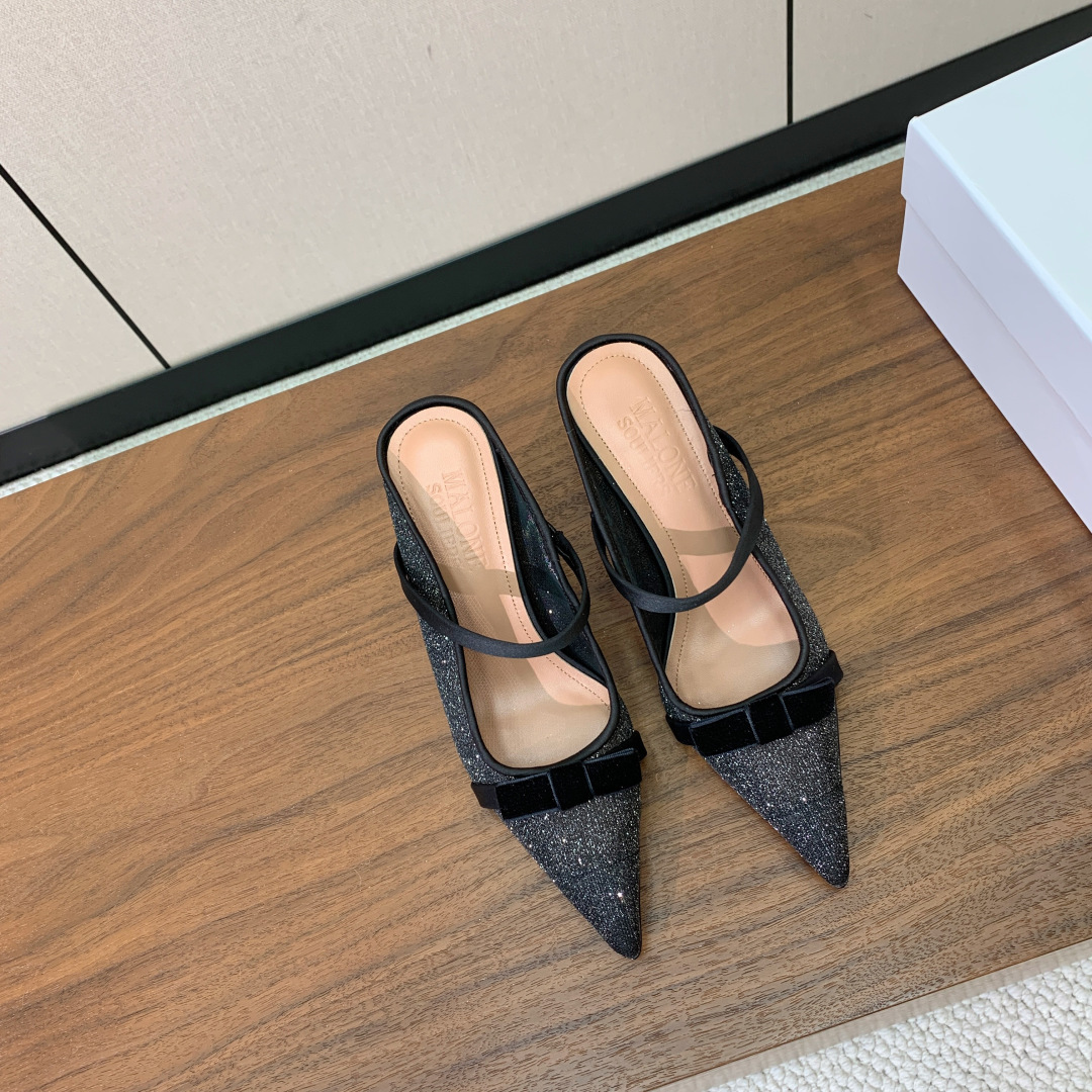 【Malone Souliers】网面中跟半拖。鞋面定制网面，羊皮垫脚。进口真皮大底。跟高8.5cm码数