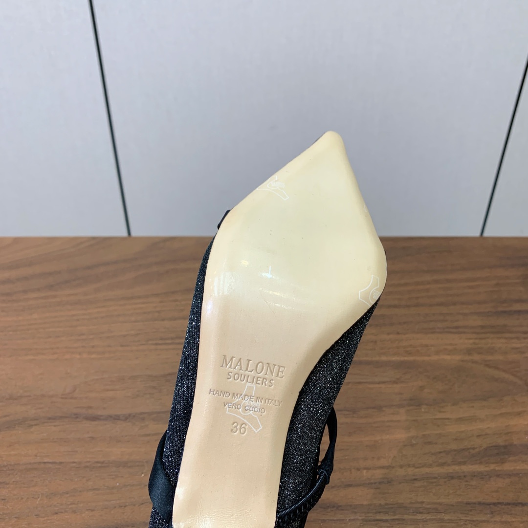 【Malone Souliers】网面中跟半拖。鞋面定制网面，羊皮垫脚。进口真皮大底。跟高8.5cm码数