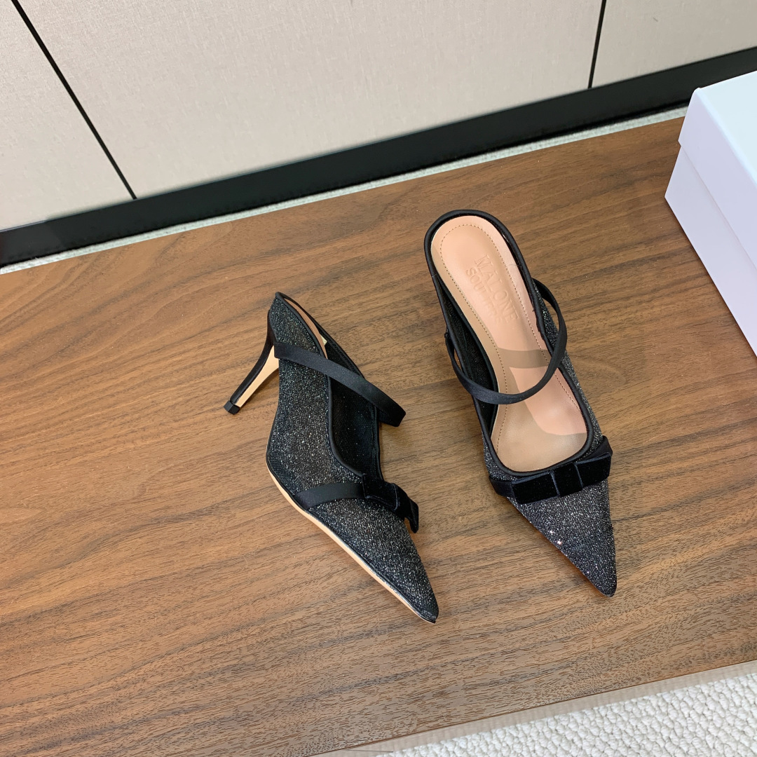 【Malone Souliers】网面中跟半拖。鞋面定制网面，羊皮垫脚。进口真皮大底。跟高8.5cm码数