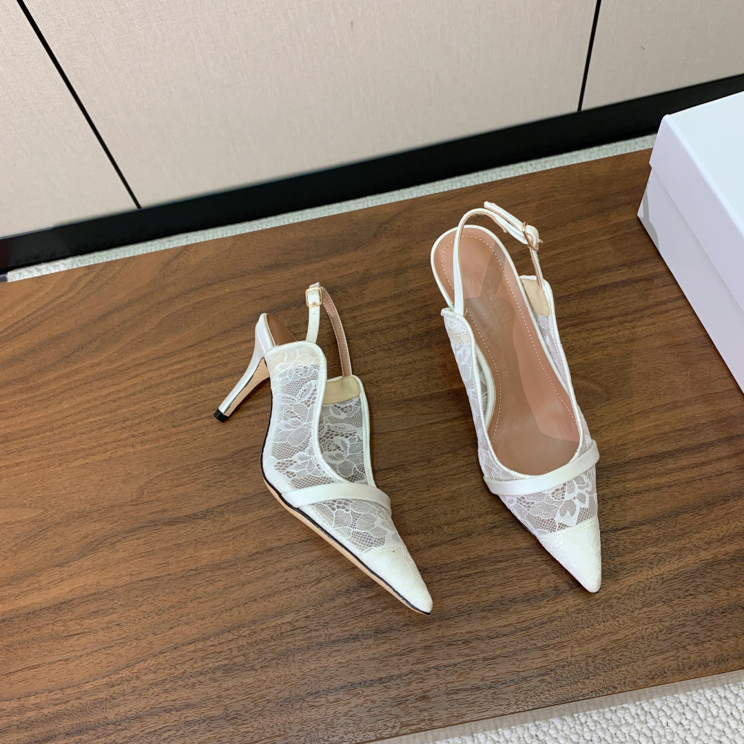 【Malone Souliers】蕾丝后空凉鞋。鞋面定制蕾丝，羊皮垫脚。进口真皮大底。跟高8.5cm码数