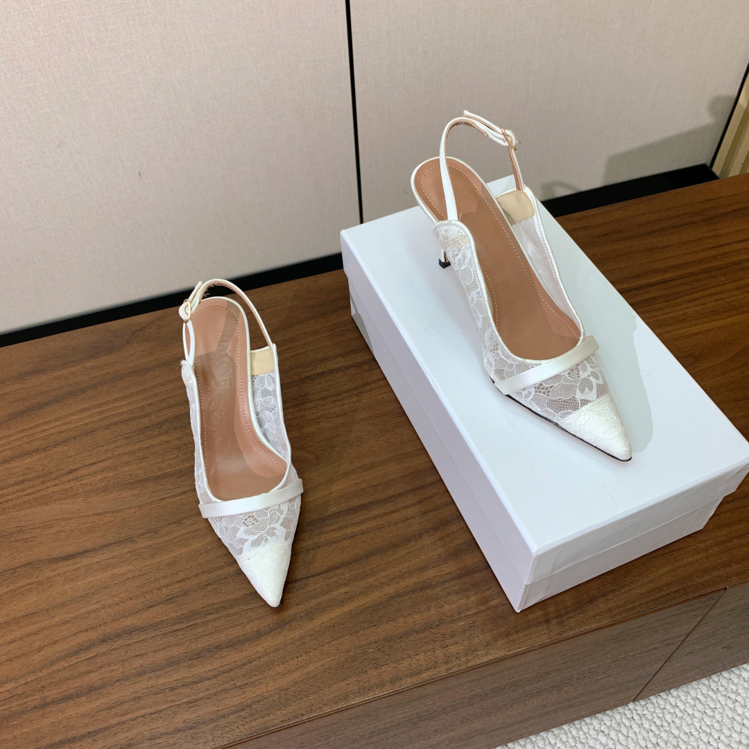 【Malone Souliers】蕾丝后空凉鞋。鞋面定制蕾丝，羊皮垫脚。进口真皮大底。跟高8.5cm码数