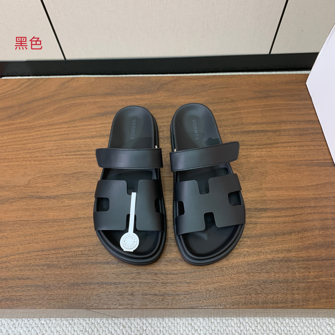 【Herm*s】顶级版本情侣款二舅拖。鞋面进口牛皮、羊京皮、掌纹皮。进口羊皮里，Tpu防滑耐磨大底。原版