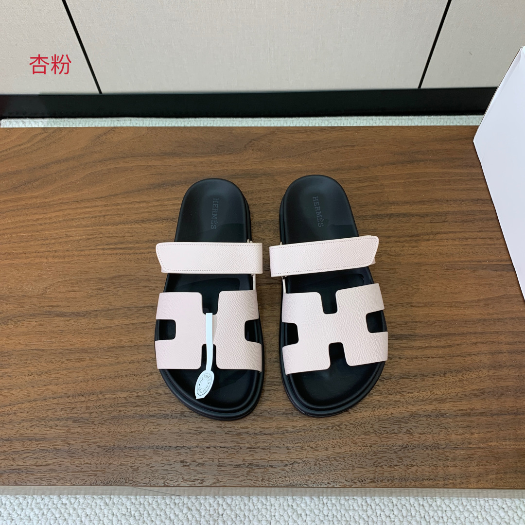 【Herm*s】顶级版本情侣款二舅拖。鞋面进口牛皮、羊京皮、掌纹皮。进口羊皮里，Tpu防滑耐磨大底。原版