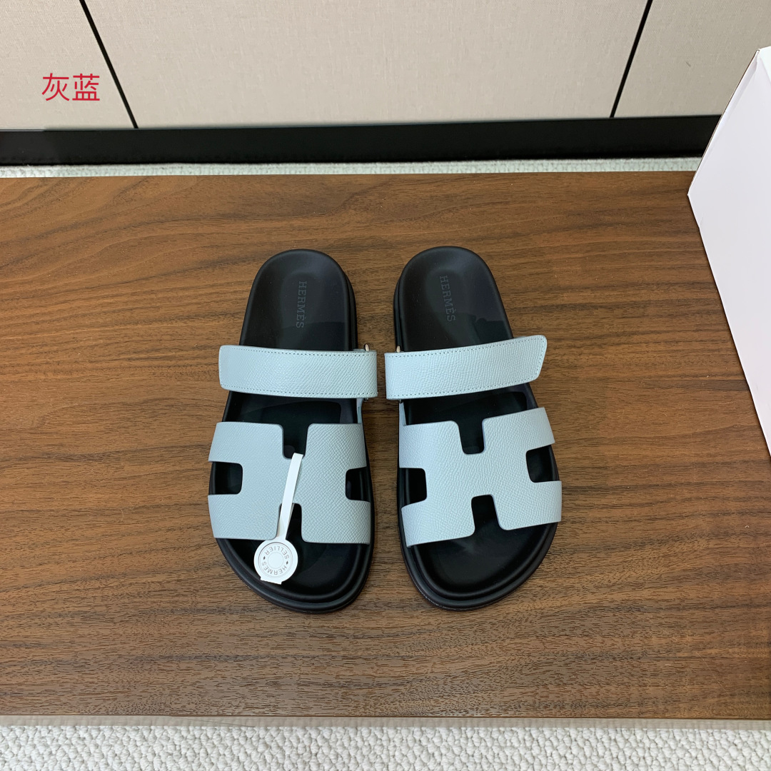 【Herm*s】顶级版本情侣款二舅拖。鞋面进口牛皮、羊京皮、掌纹皮。进口羊皮里，Tpu防滑耐磨大底。原版
