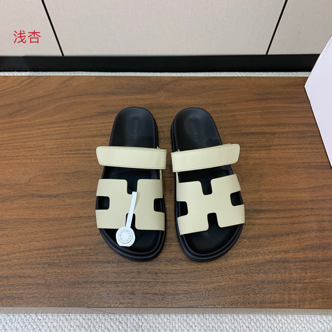 【Herm*s】顶级版本情侣款二舅拖。鞋面进口牛皮、羊京皮、掌纹皮。进口羊皮里，Tpu防滑耐磨大底。原版