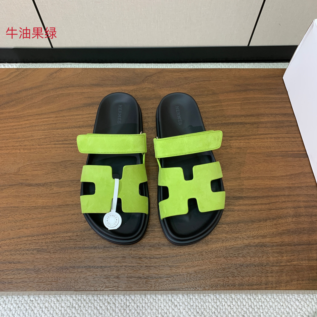 【Herm*s】顶级版本情侣款二舅拖。鞋面进口牛皮、羊京皮、掌纹皮。进口羊皮里，Tpu防滑耐磨大底。原版