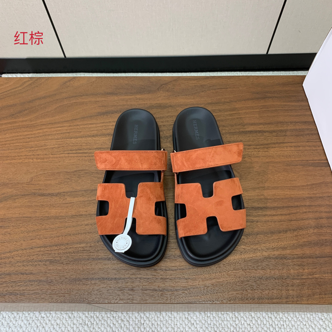 【Herm*s】顶级版本情侣款二舅拖。鞋面进口牛皮、羊京皮、掌纹皮。进口羊皮里，Tpu防滑耐磨大底。原版
