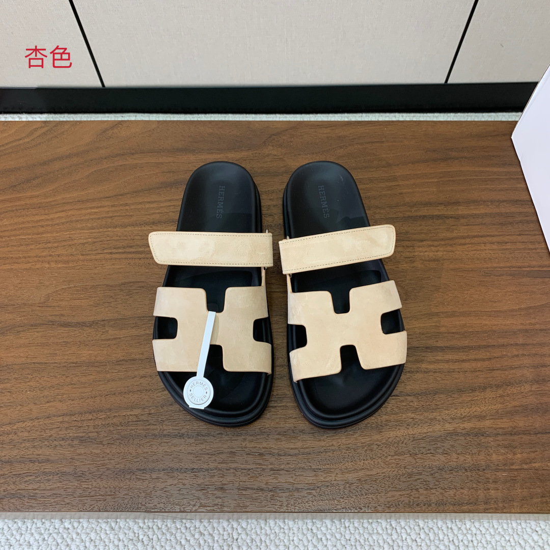 【Herm*s】顶级版本情侣款二舅拖。鞋面进口牛皮、羊京皮、掌纹皮。进口羊皮里，Tpu防滑耐磨大底。原版