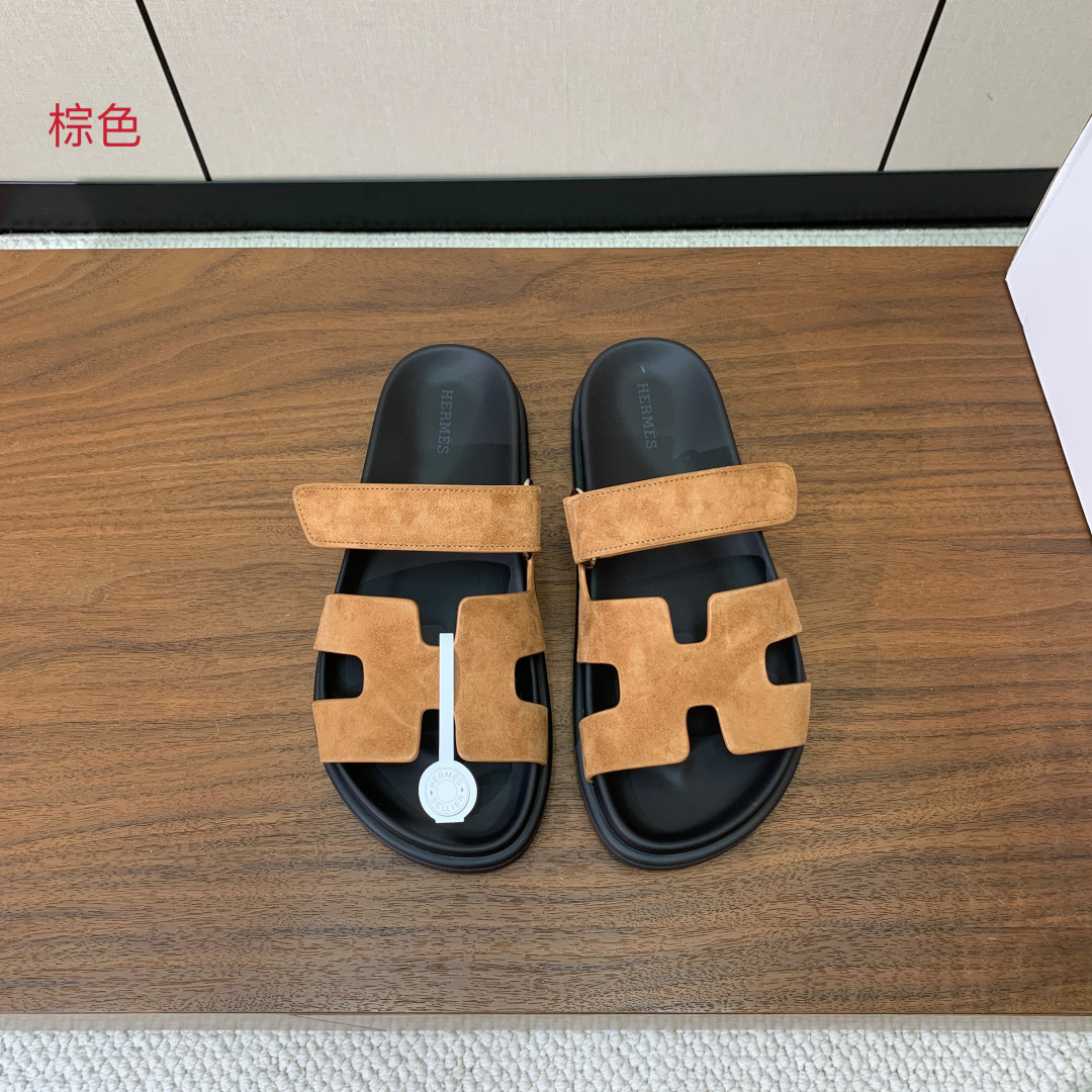 【Herm*s】顶级版本情侣款二舅拖。鞋面进口牛皮、羊京皮、掌纹皮。进口羊皮里，Tpu防滑耐磨大底。原版