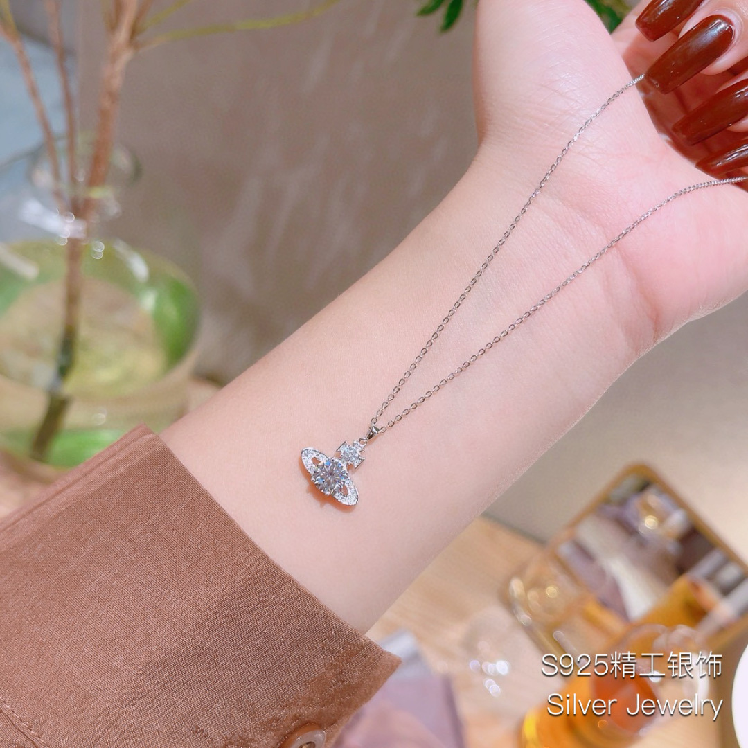 フレンチ925シルバーモアッサナイトネックレスシルバー 誕生日