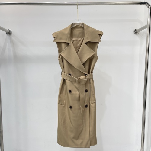 Women's Double-Breasted Notched Lapel Sleeveless Trench Coat Vest Dress 1 Women's Double-Breasted Notched Lapel Sleeveless Trench Coat Vest Dress