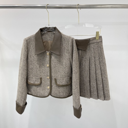 Chanel-Inspired Tweed Skirt Suit with Leather Trim - Classic Elegance 1 Chanel-Inspired Tweed Skirt Suit with Leather Trim - Classic Elegance