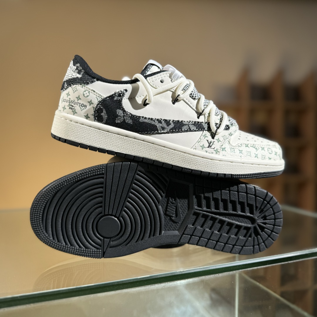 Travis Scott x Fragment Design x Air Jordan 1 Low OG SP AJ1 LV联名 黑印花抽绳 低帮文化休闲板鞋 YX5066-325