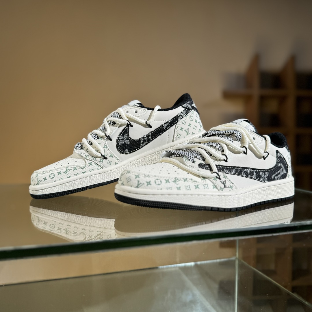 Travis Scott x Fragment Design x Air Jordan 1 Low OG SP AJ1 LV联名 黑印花抽绳 低帮文化休闲板鞋 YX5066-325