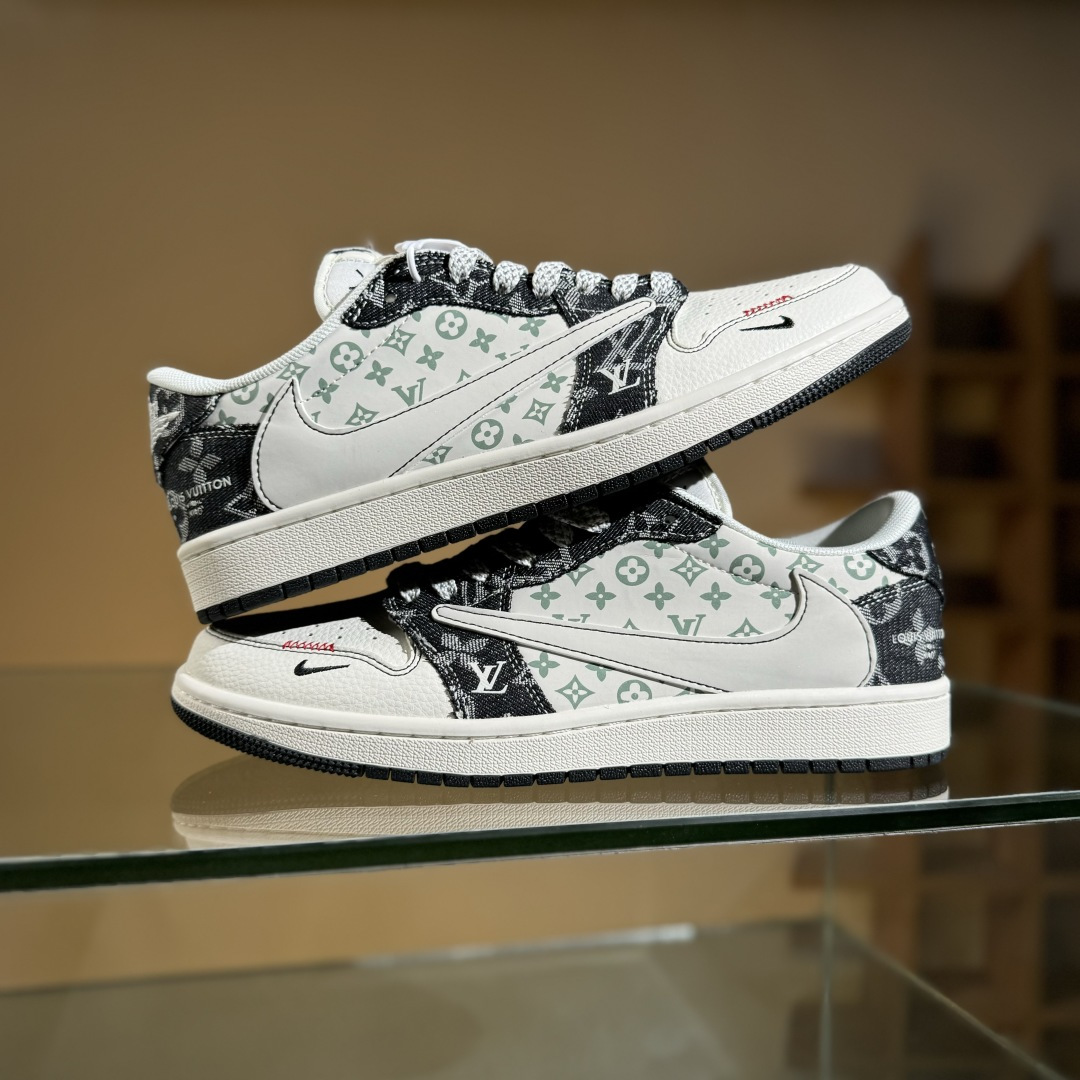 Travis Scott x Fragment Design x Air Jordan 1 Low OG SP AJ1 乔1 LV联名 黑牛仔布 低帮文化休闲板鞋 YX5066-327