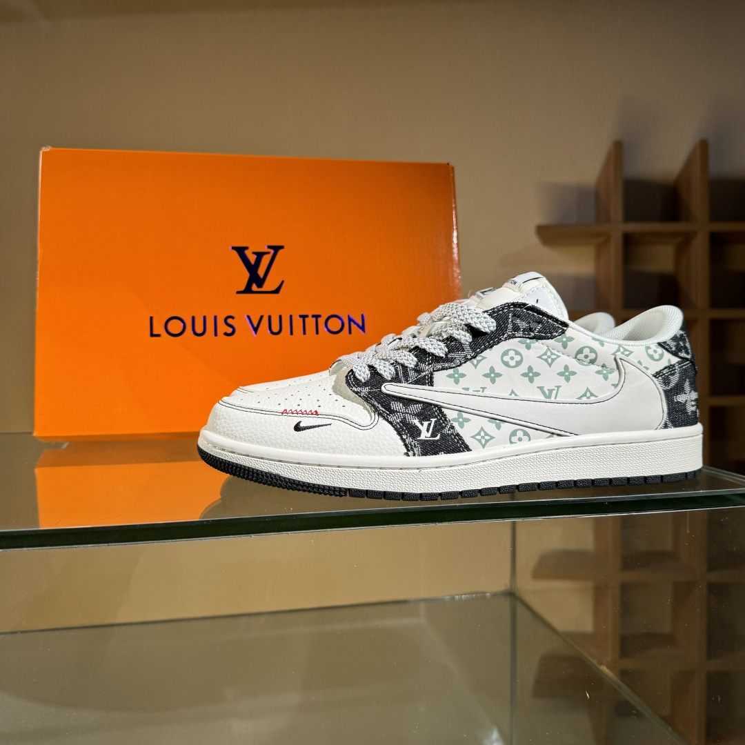 Travis Scott x Fragment Design x Air Jordan 1 Low OG SP AJ1 乔1 LV联名 黑牛仔布 低帮文化休闲板鞋 YX5066-327