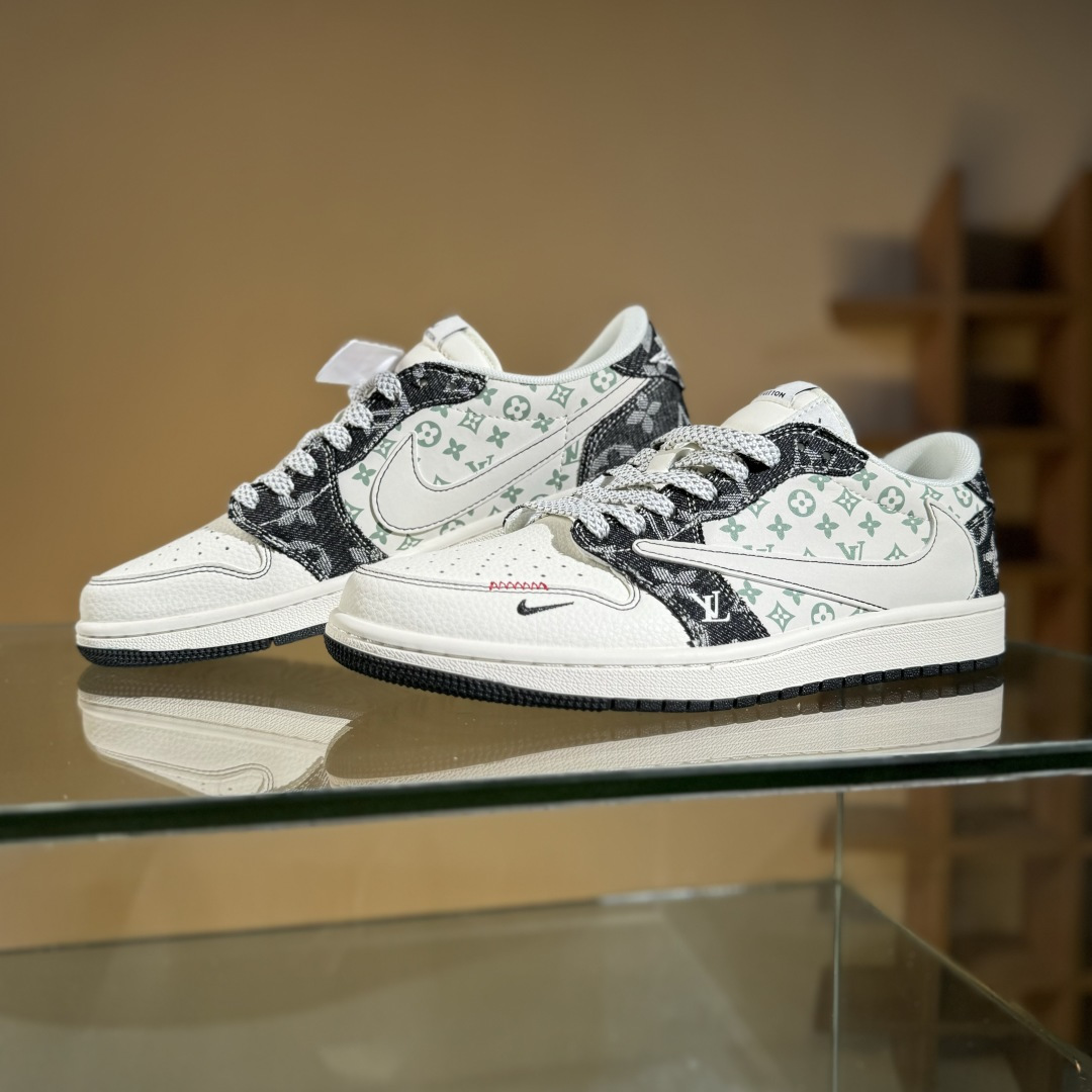 Travis Scott x Fragment Design x Air Jordan 1 Low OG SP AJ1 乔1 LV联名 黑牛仔布 低帮文化休闲板鞋 YX5066-327