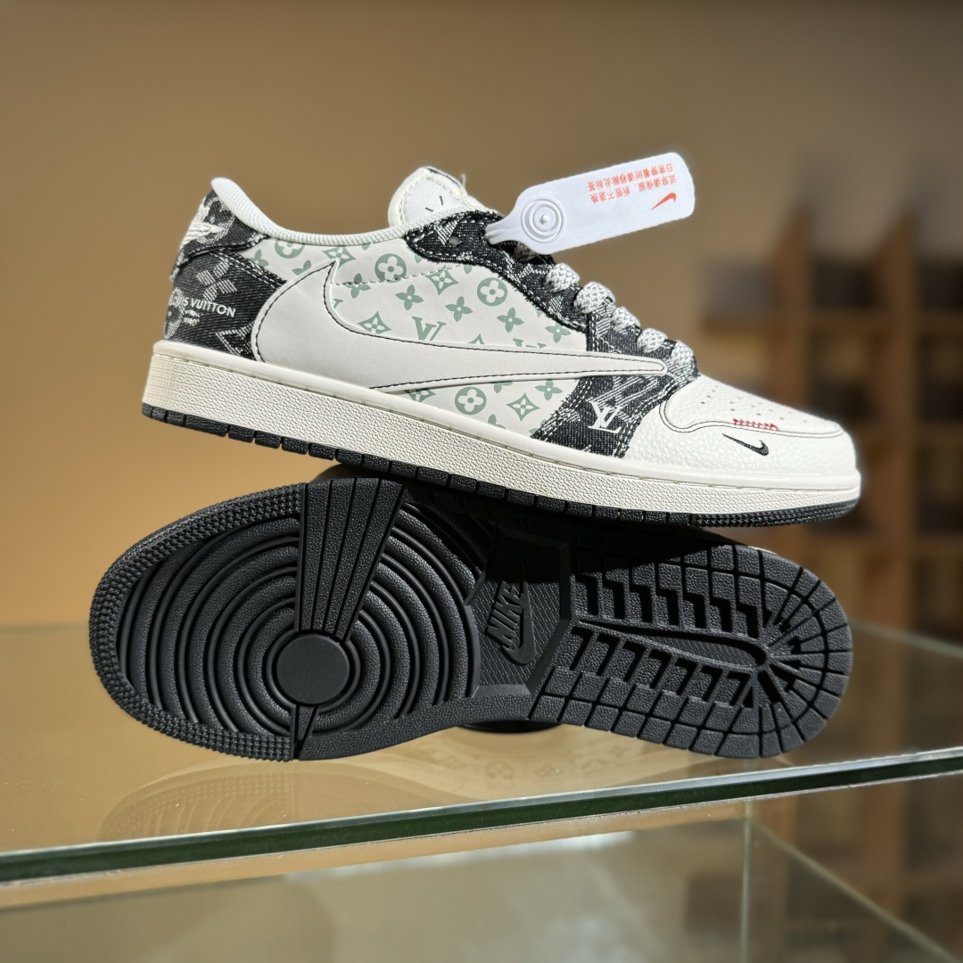 Travis Scott x Fragment Design x Air Jordan 1 Low OG SP AJ1 乔1 LV联名 黑牛仔布 低帮文化休闲板鞋 YX5066-327