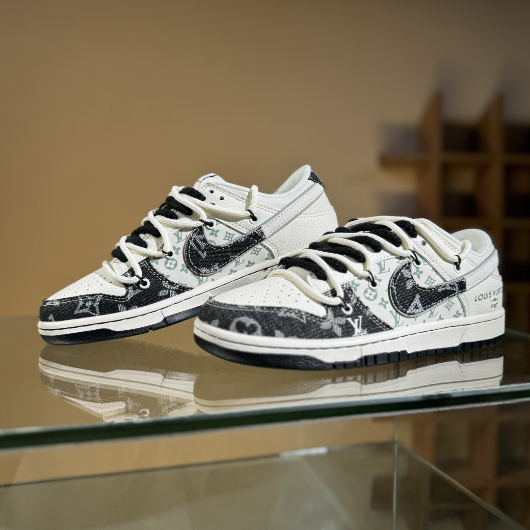 Nike SB Dunk Low LV联名 绑带织布黑白勾 周年高端定制 低帮休闲板鞋 YX5066-338