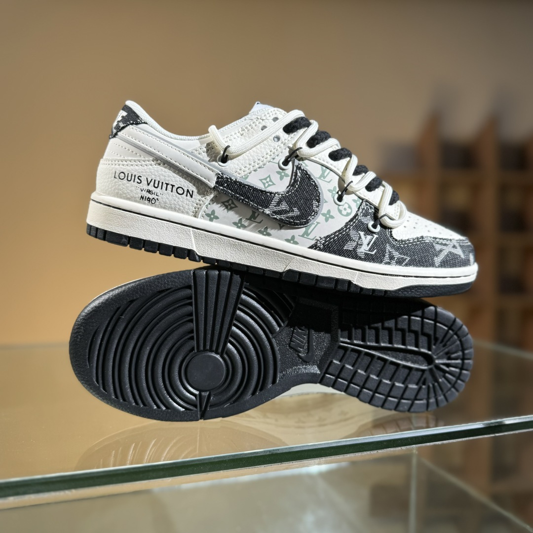 Nike SB Dunk Low LV联名 绑带织布黑白勾 周年高端定制 低帮休闲板鞋 YX5066-338