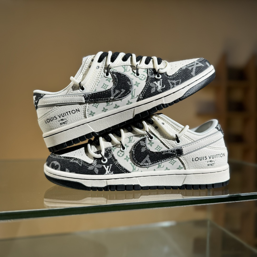 Nike SB Dunk Low LV联名 绑带织布黑白勾 周年高端定制 低帮休闲板鞋 YX5066-338