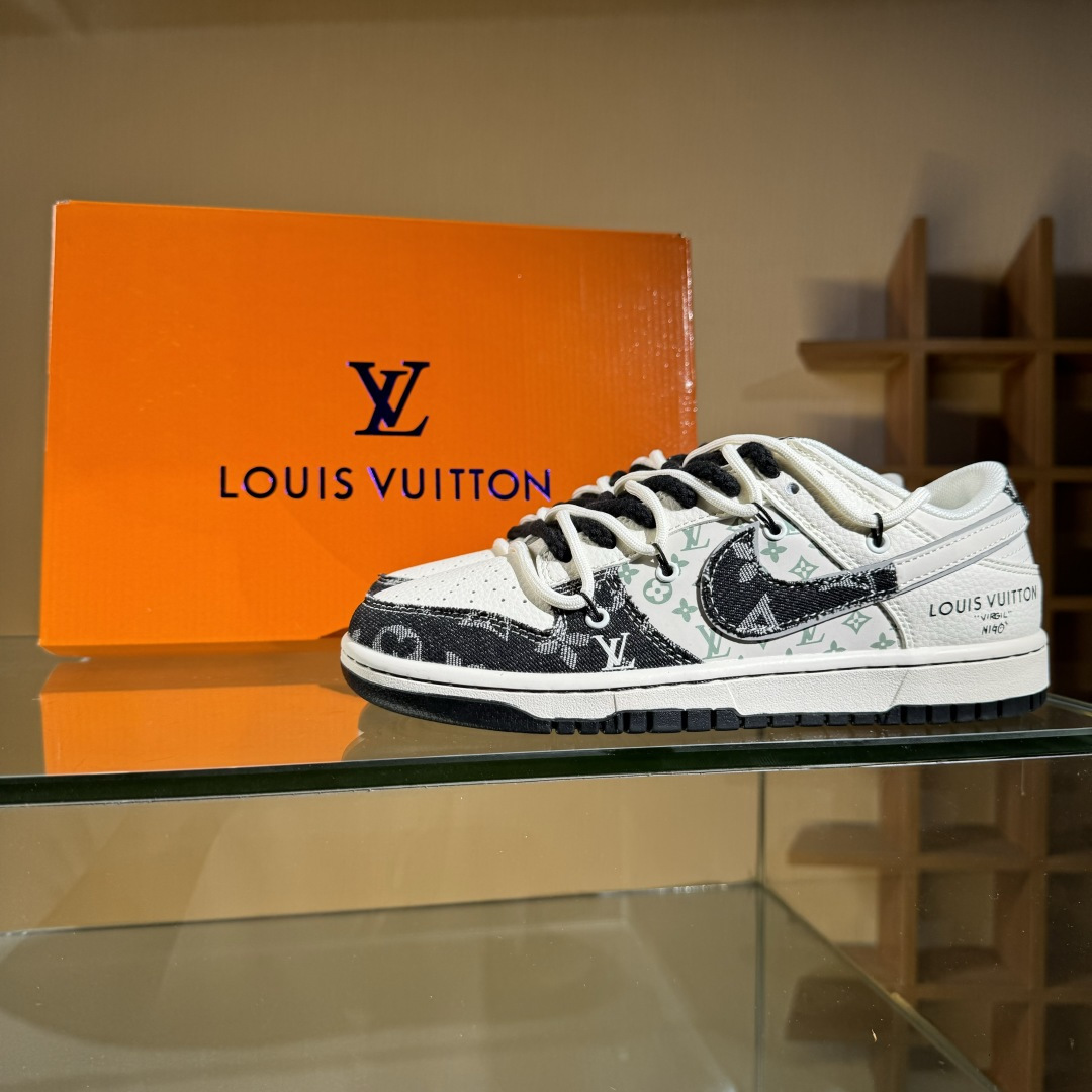 Nike SB Dunk Low LV联名 绑带织布黑白勾 周年高端定制 低帮休闲板鞋 YX5066-338
